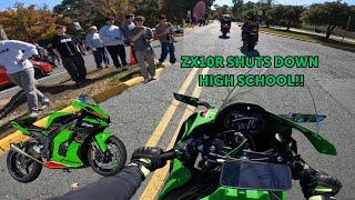 Taking my Ninja ZX10R to High School! Funny Superbike Reactions!!