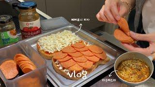 도시락 vlog) 20분 컷인데 맛은 기가 막힌 메뉴들로 채워본 남편 도시락｜살 빠지는 메밀면 포케, 깍두기 볶음밥, 페퍼로니 식빵 피자, 묵은지 참치 김밥에 불닭까지