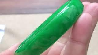 老坑冰糯种翡翠满绿手镯正品玉石扁条全绿玉镯58.8mm