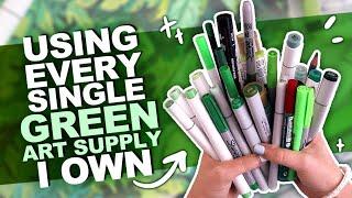 GOING GREEN?! | Drawing Something Using Every GREEN PENCIL, MARKER, WATERCOLOR, ETC I Own.