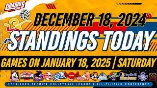 PVL STANDINGS TODAY AS OF DECEMBER 18, 2024 | GAME SCHEDULE ON JANUARY 18, 2025 | SATURDAY