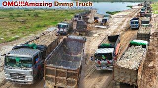 Wow!! It's so amazing! Good operation dump trucks dumping dirt, dozer pure the soil cut of dirt