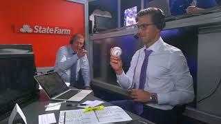 Orel Hershiser and Joe Davis get a foul ball in broadcast booth then throw to fan Dodgers 9/19/22