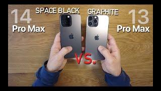 Color comparison between iPhone 14 Pro Max in Space Black and iPhone 13 Pro Max in Graphite