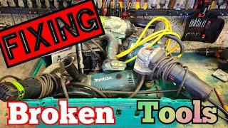 Repairing a Box of broken power tools from a steel fabricator.