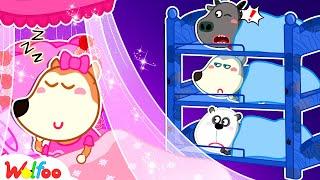 Pink vs Blue Bunk Bed Challenge at Sleepover Party  Fun Playtime for Kids  Wolfoo Kids Cartoon