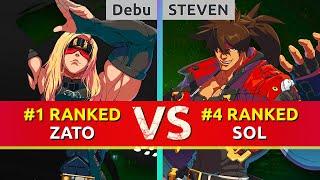 GGST ▰ Debu (#1 Ranked Zato) vs STEVEN (#4 Ranked Sol). High Level Gameplay