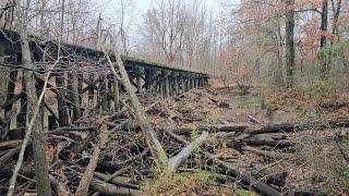 Walking Across Long Old Dangerous Clogged Bridge In Illinois