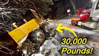 Snow Plowing Gone WRONG!  Grader Goes Over The Edge!