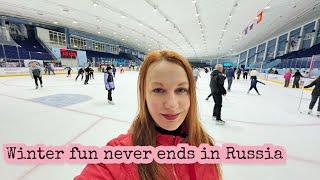 Ice skating rink in a typical Russian city