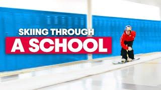 Freestyle Skiing Through a School