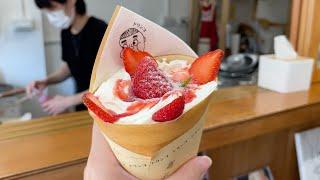 Japanese Creamy Strawberry and Brulee Crepes in Taiwan 日式草莓、烤布蕾可麗餅 ｜ Taiwanese Street Food