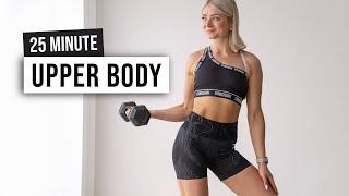 25 MIN TONED UPPER BODY + ABS Workout With Weights, No Repeat, Home Workout with dumbbells