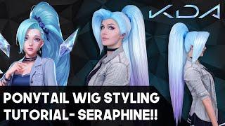 KDA Seraphine Cosplay Wig Styling! Pulled back ponytail Tutorial