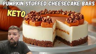 This Pumpkin Stuffed Keto Cheesecake Bar is insanely delicious! Must Try Recipe