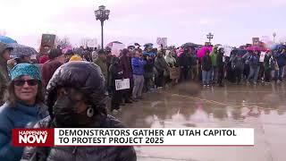 Demonstrators gather at Utah Capitol building in protest against Project 2025