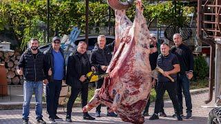 BUFFALO MEAT on CHARCOAL GRILL. COOKING 500 kilo BUFFALO