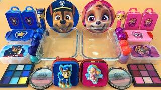 Paw Patrol CHASE & SKYE Mixing Makeup,Eyeshadow,Glitter,Clay Into Clear Slime | ASMR No Talking