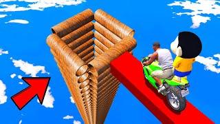 SHINCHAN AND FRANKLIN TRIED IMPOSSIBLE DEEPEST TUNNEL PIPE BIKE PARKOUR CHALLENGE GTA 5