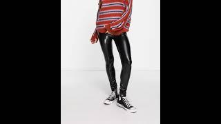 PULL&BEAR Shiny Skinny Vinyl Trousers Pants Wetlook Black Women | Asos