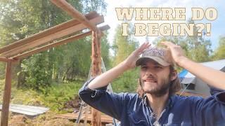 First Time Building Hybrid Log Framed/Metal Roof Shelter - Alone Off Grid in Alaska┃EP8┃