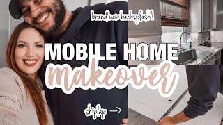 BRAND *NEW* KITCHEN BACKSPLASH |shiplap backsplash in our double wide trailer | mobile home makeover