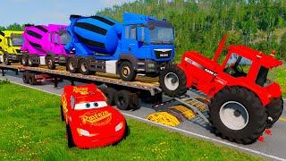 Flatbed Truck McQueen | Transportation with Truck - Pothole vs Car #28 | BeamNG.Drive Gameplay