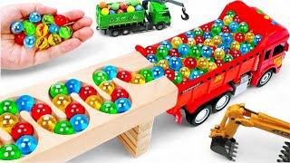 Marble Run Race  HABA Slope & Retro Makita Truck, Excavator, Garbage Truck, Dump Truck, Ambulance57