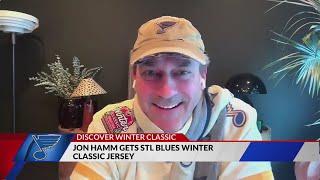 Jon Hamm makes surprise TV visit to showcase Blue's new Winter Classic jerseys