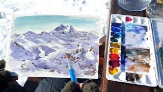 How to Paint Mountains in Watercolour ⏰ Time-lapse ️ My Palette Froze!