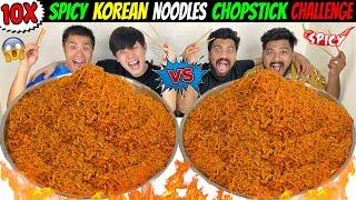 10X SPICY KOREAN NOODLES CHALLENGE with CHOPSTICKS INDIA Vs JAPAN EATING COMPETITION (Ep-689)