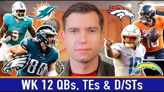 Week 12 QB, TE and D/ST Rankings (Top 25) | 2024 Fantasy Football