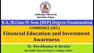 Financial Education and Investment Awareness Solved MCQs Question Paper of B.A./B.Com.-IV Semester