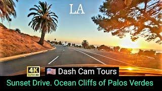 The Sunset Drive. Ocean Cliffs of Palos Verdes Peninsula - 4K