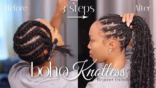 Boho Knotless Braids Tutorial  | Beginner Friendly | Water Wave Bulk Hair YWigs