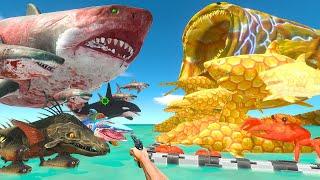 FPS Avatar Rescues Honey Sea Monsters and Fights Zombie Megalodon - Animal Revolt Battle Simulator