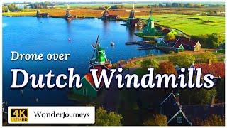 Fly over Dutch Windmills with Cinematic Music