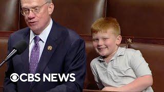 Congressman John Rose's son makes funny faces during House floor speech