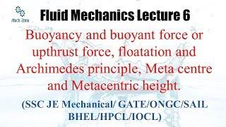 Fluid Mechanics lecture 6: Buoyancy and floatation for GATE, ESE and PSU