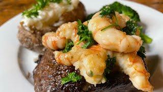 Tender Moose Steak And Home Caught Prawns