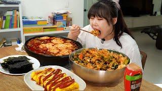냉장고 털어서 만든 비빔밥과 차돌 순두부찌개 먹방 반찬은 계란말이, 김 Bibimbap MUKBANG