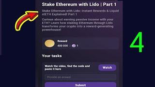 Stake Ethereum with Lido | Part 1 | Tapswap Video Code