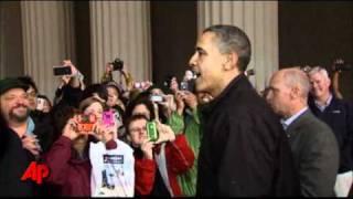 Raw Video: Obama Visits Lincoln Memorial