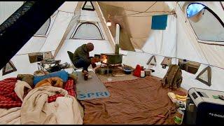 LIVING IN A TENT w/ WOOD STOVE IN COLORADO: RELAXING MORNING W/ MY DOG NEXT TO A WARM STOVE