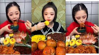 Chinese people eating - Street food - "Grilled shrimp, cakes, pork" #23