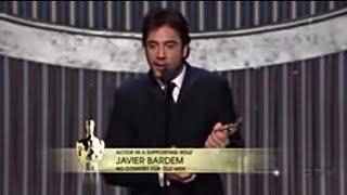 Javier Bardem winning Best Supporting Actor for No Country for Old Men