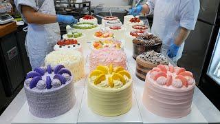 homemade whipped cream cake making master / 알록달록 마카롱 케이크! 다양한 생크림 케이크 / korean bakery