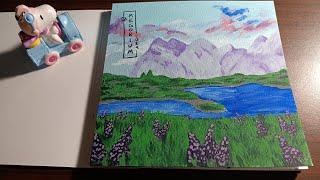 Painting a landscape with purple flowers - Super long video.