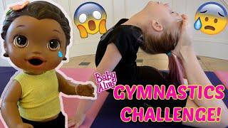 BABY ALIVE does a GYMNASTICS CHALLENGE! The Lilly and Mommy Show!  FUNNY KIDS SKIT!