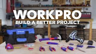 WORKPRO® Tools | 177PC Home Tool Kit w/12V Cordless Drill & 14" Bag